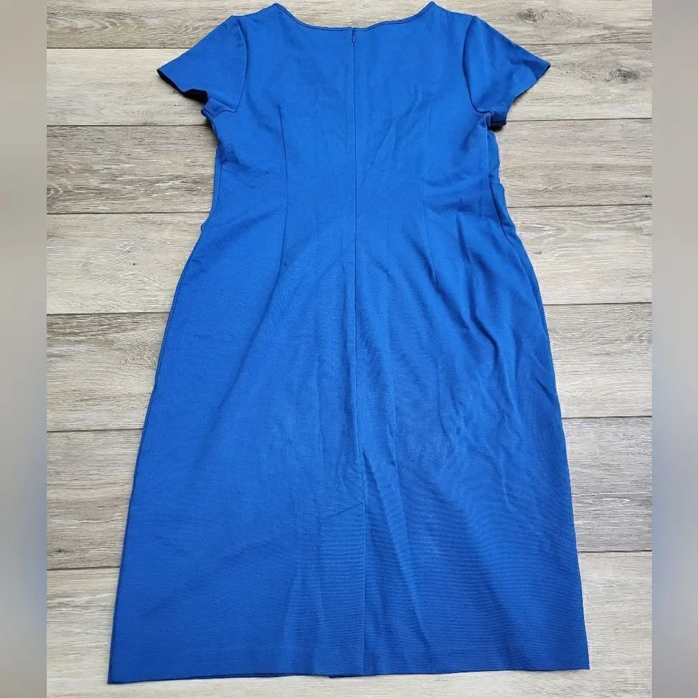 Talbots scalloped neckline cutouts blue sheath dress curve hugging stretch 6p